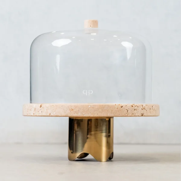 Boleira Bespoke Petit Travertino Romano Bruto com Base Gold - Imagem 6