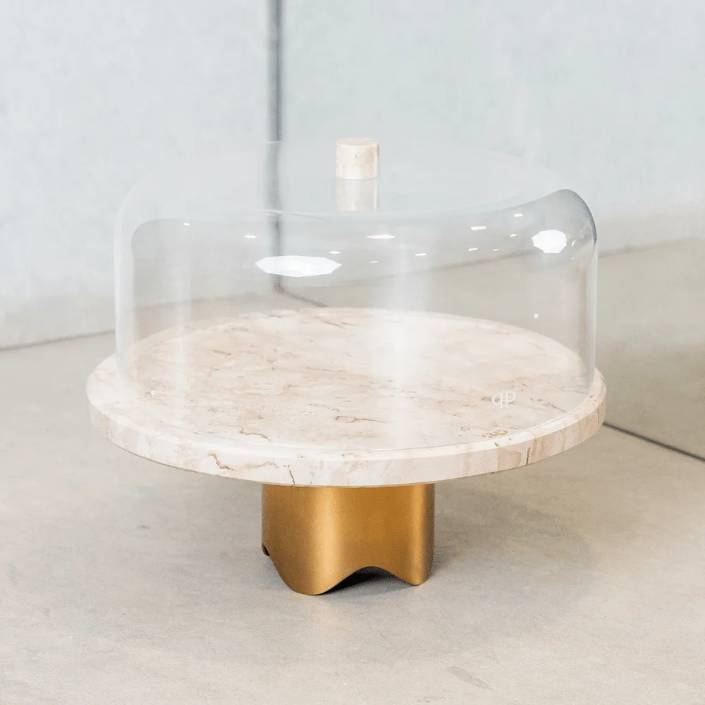 Boleira Bespoke Travertino Polido com Base Gold - Imagem 6