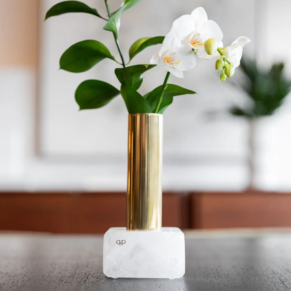 Vaso Solitário Dourado Quartzo Branco - Imagem 4